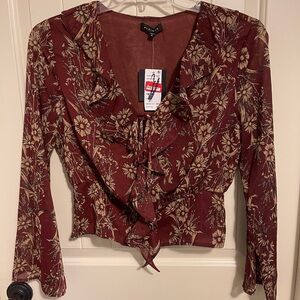Pleione Burgundy Floral Blouse Medium NWT